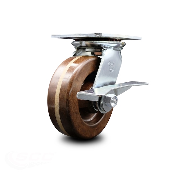 Service Caster 6 Inch Heavy Duty High Temp Phenolic Caster with Roller Bearing and Brake SCC SCC-35S620-PHRHT-SLB - main
